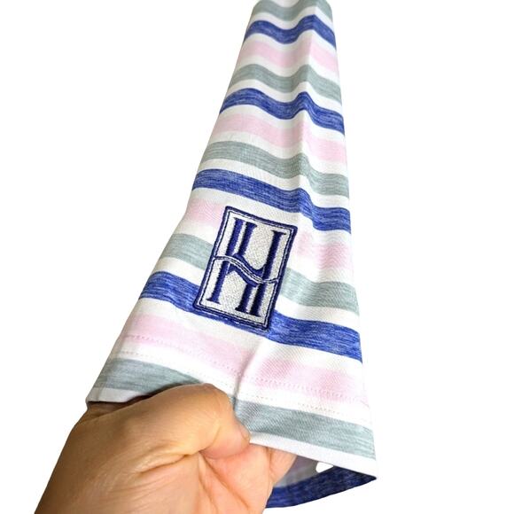 Footjoy Polo Shirt Mens Large Pink Blue Striped Golf Short Sleeve Embroidered FJ - Picture 7 of 11